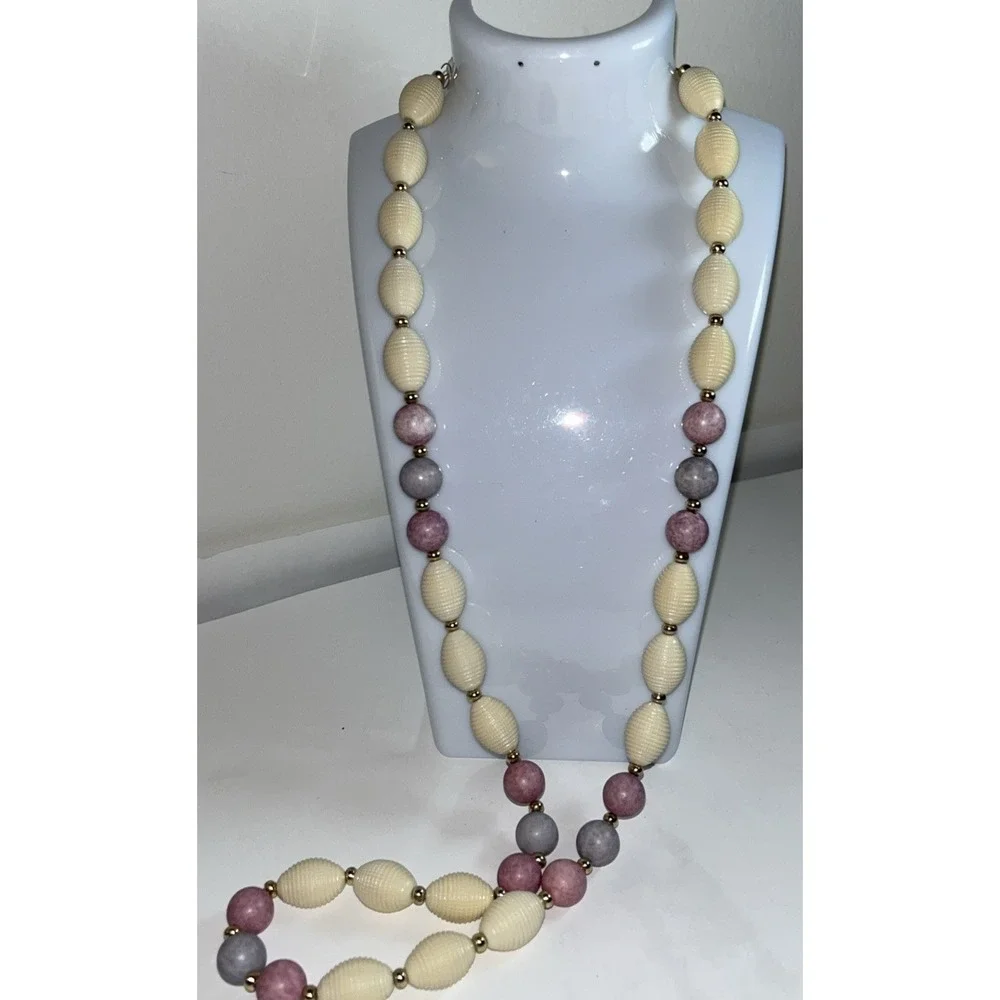 VTG NAPIER Necklace colorful Pale pastel decor gold tone Spacers 14